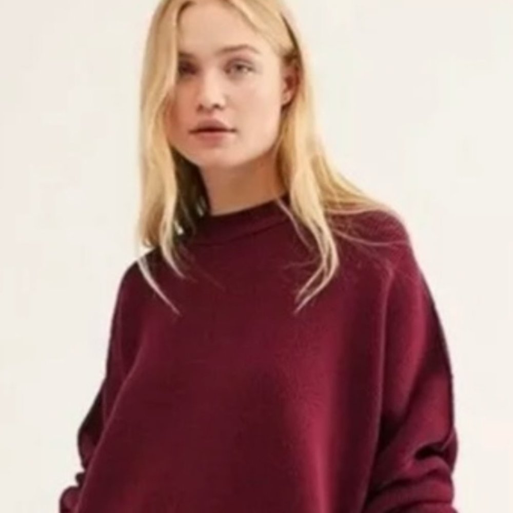 Free People Relaxed Crewneck Sweater - Burgundy